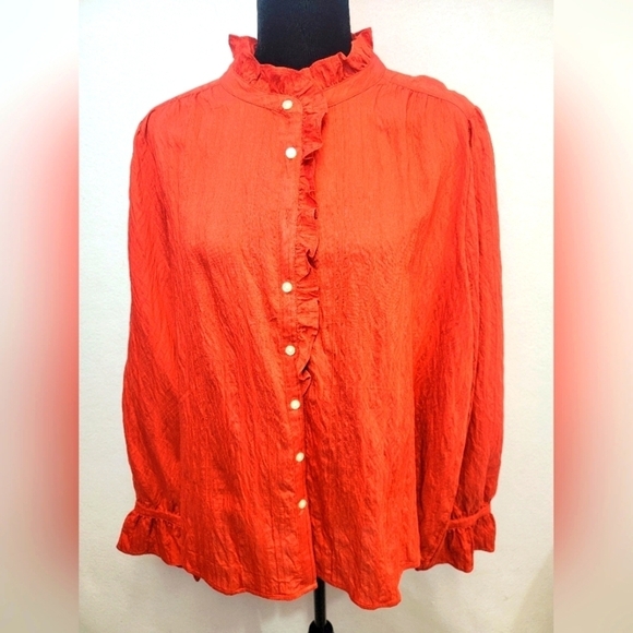 LOFT Outlet Women's size XL Long Sleeve Button Front Rayon Crinkle Fabric - Picture 1 of 10
